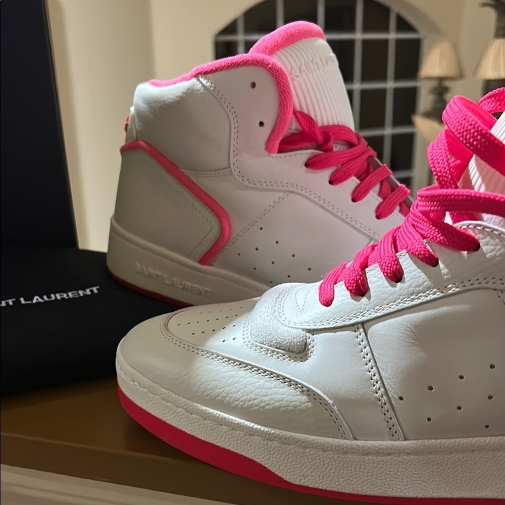 Saint Laurent SL 80 hightop Men’s White and Pink Sneakers - Picture 5 of 17